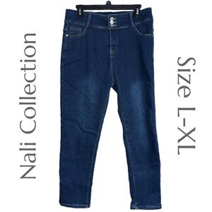 Nali Collection - High‑Waisted Dark Wash Denim Jeans - Tapered Leg - Size L/XL